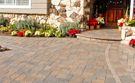 Cobblestone Stamped Concrete installed paver residential entryway