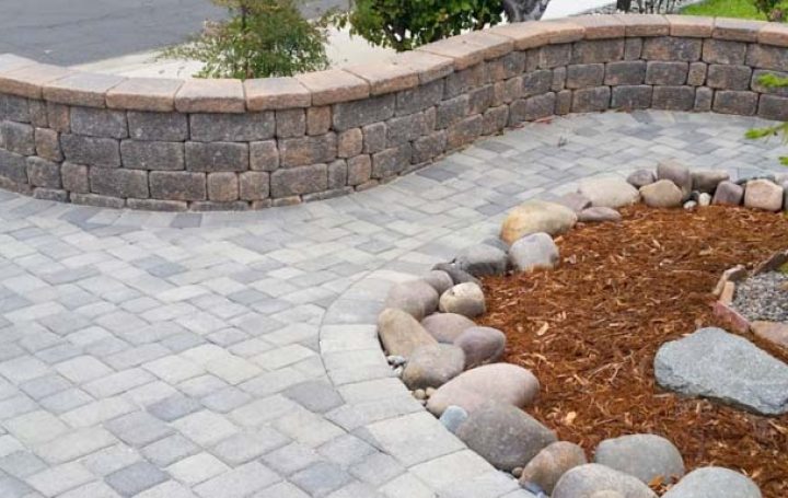 Concrete and Stone Paver for the retaining wall and a walkway